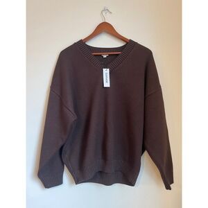 GARAGE Men Oversized V Neck Sweater Dark Brown P/M S/M Tiny Defect in Photo